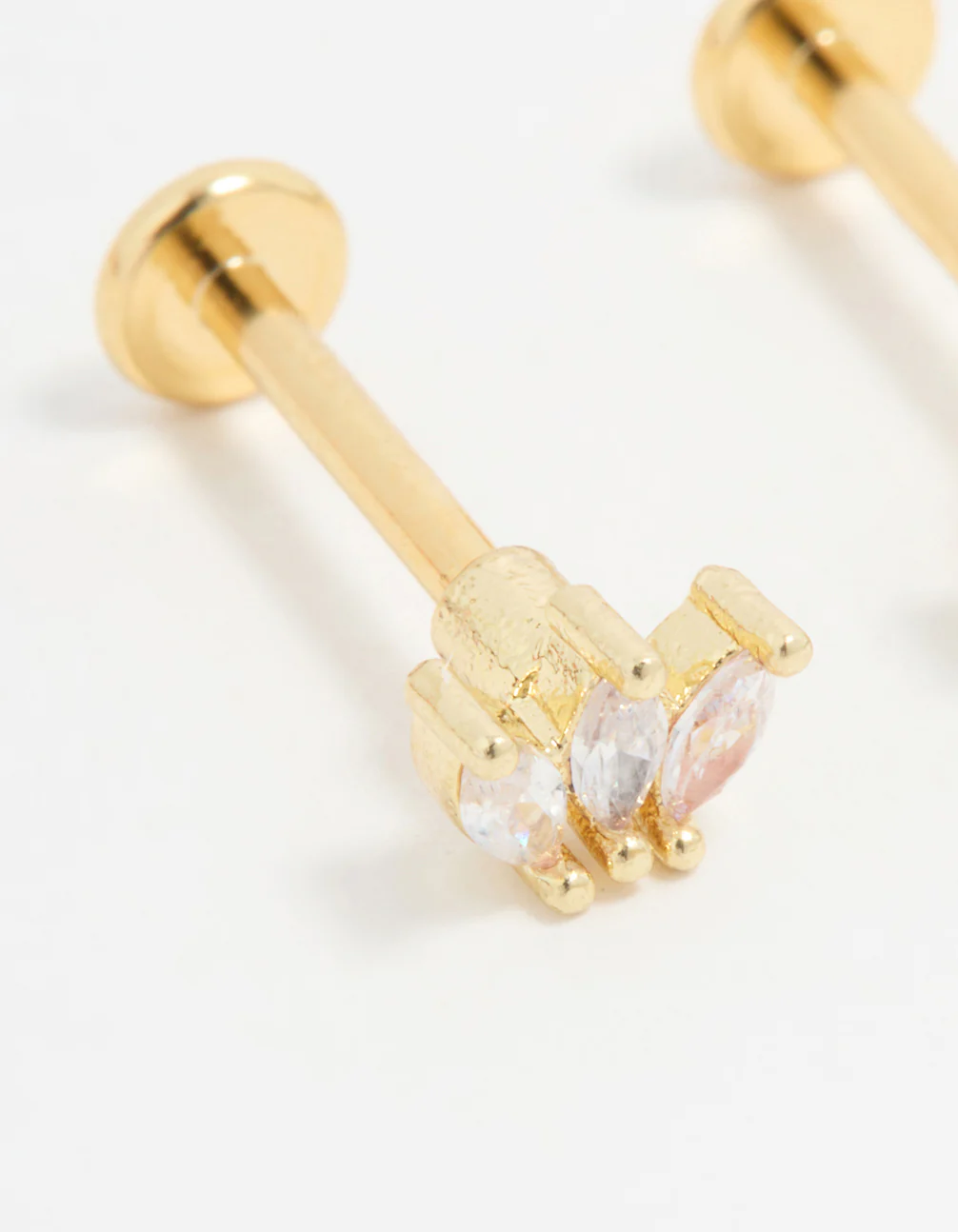 Gold Plated Surgical Steel Cubic Zirconia Marquise Flat Back Pair - Image 4