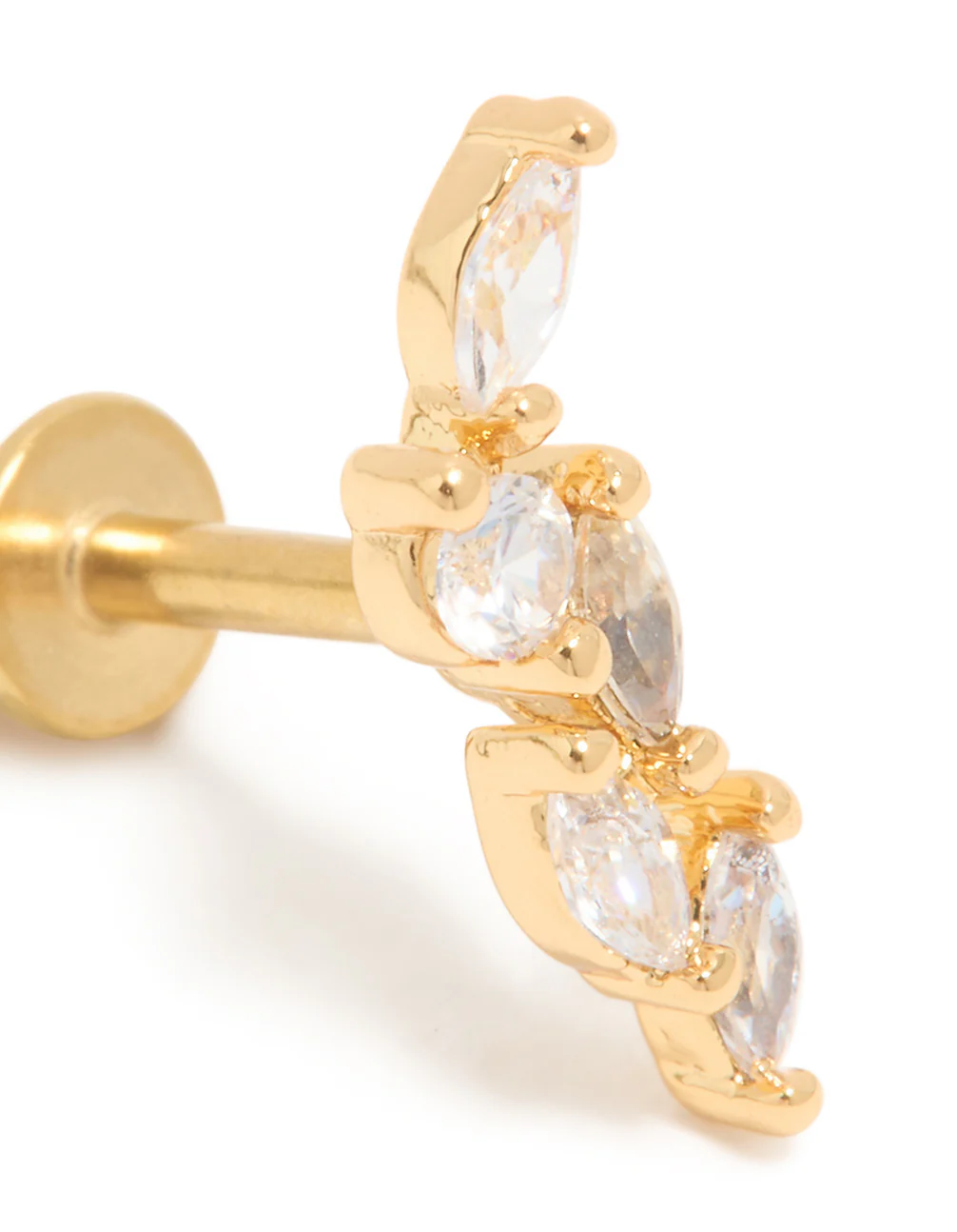 Gold Plated Surgical Steel Cubic Zirconia Medium Leaf Single Flat Back Stud - Image 2