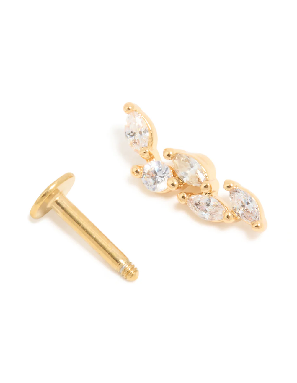 Gold Plated Surgical Steel Cubic Zirconia Medium Leaf Single Flat Back Stud - Image 3