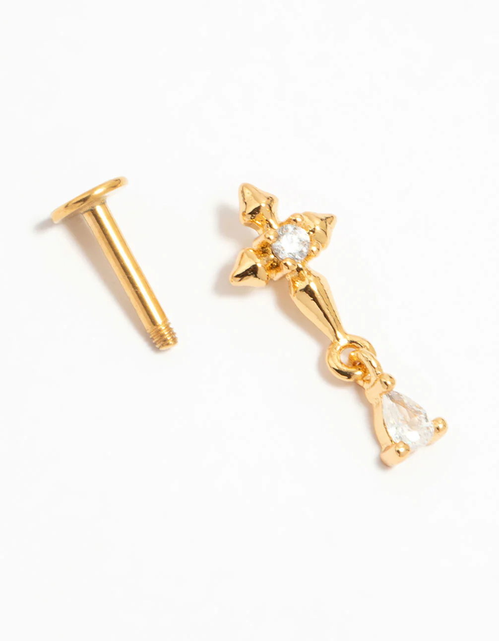 Gold Plated Surgical Steel Cubic Zirconia Micro Cross Flat Back Stud - Image 2