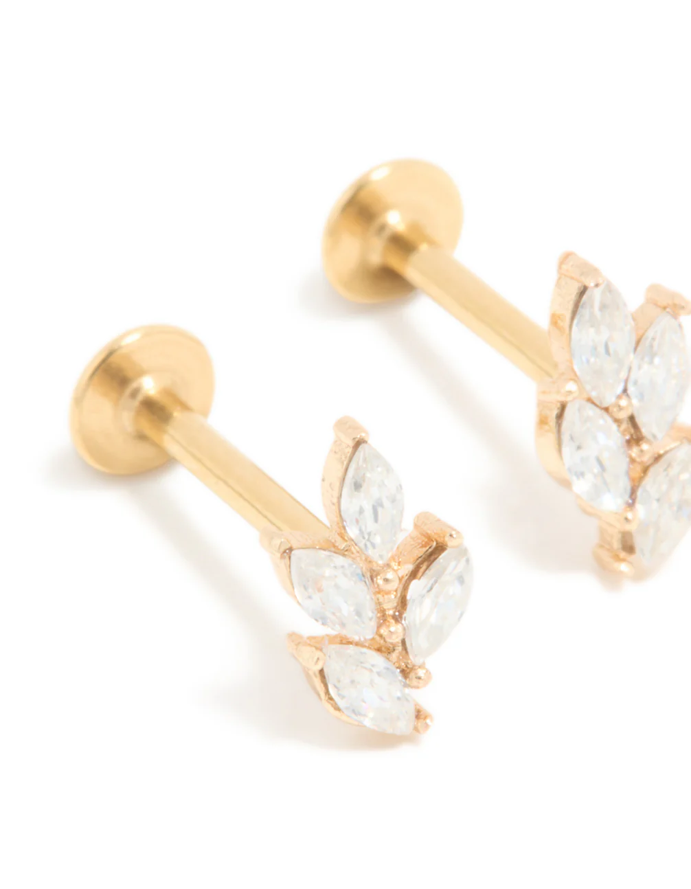 Gold Plated Surgical Steel Cubic Zirconia Mini Leaf Flat Back Earrings - Image 2