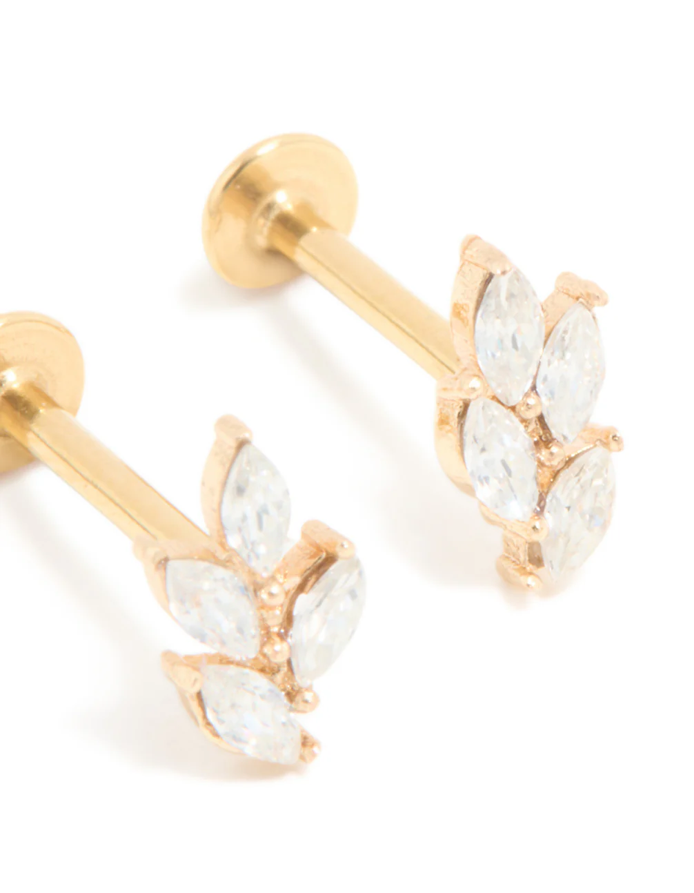 Gold Plated Surgical Steel Cubic Zirconia Mini Leaf Flat Back Earrings - Image 3