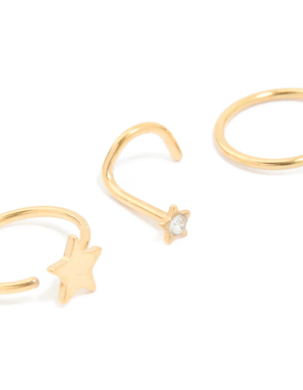 Gold Plated Surgical Steel Cubic Zirconia Nose Rings & Studs 4-Pack - Image 2
