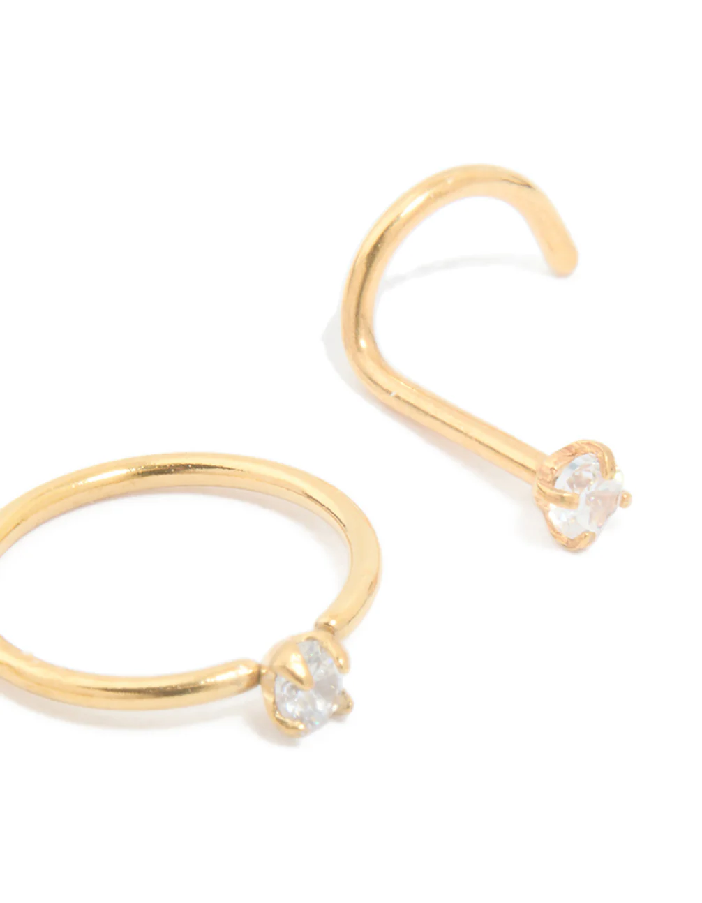 Gold Plated Surgical Steel Cubic Zirconia Nose Rings & Studs 4-Pack - Image 3