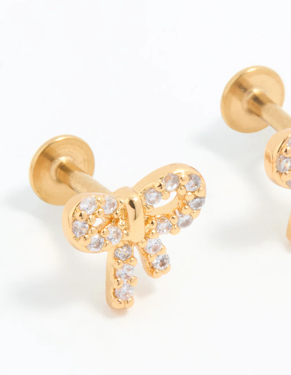 Gold Plated Surgical Steel Cubic Zirconia Pave Bow Flat Back Pair - Image 4