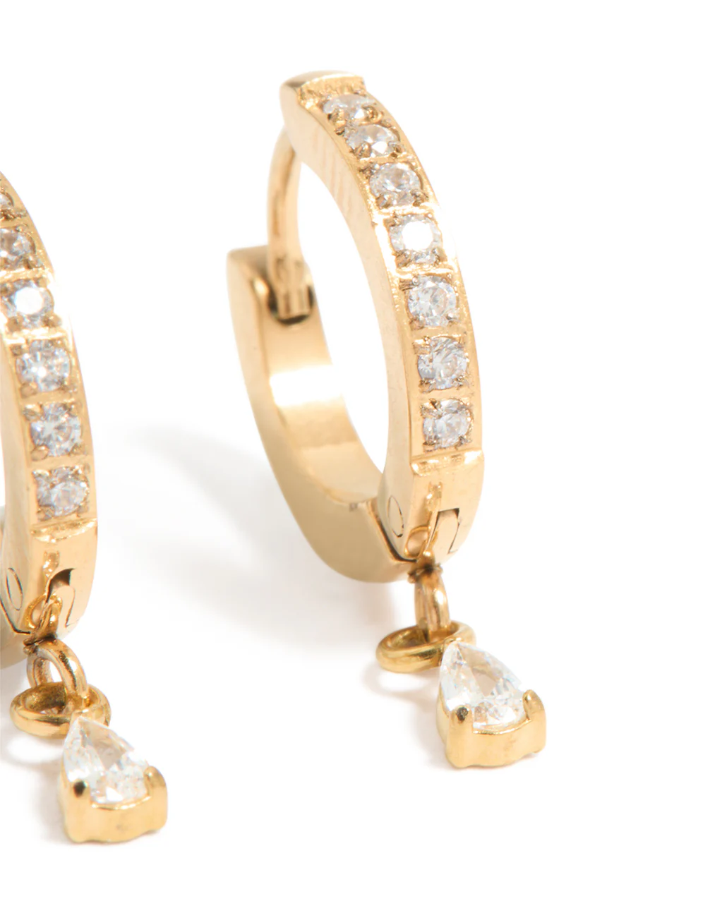 Gold Plated Surgical Steel Cubic Zirconia Pavé Huggie Earrings 2-Pack - Image 3