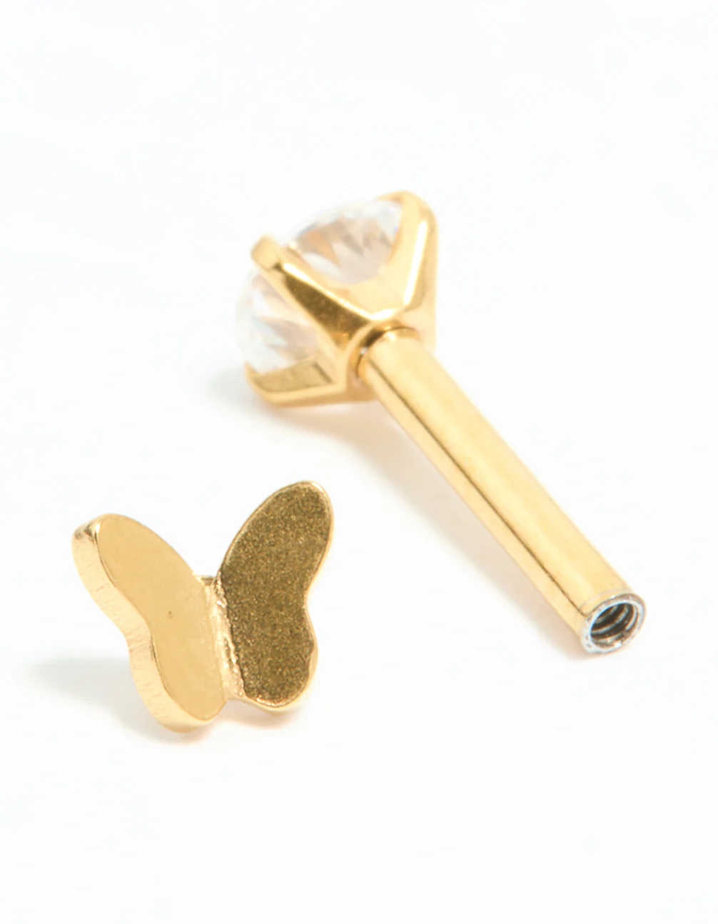 Gold Plated Surgical Steel Cubic Zirconia Reversible Butterfly Flat Back Stud - Image 2