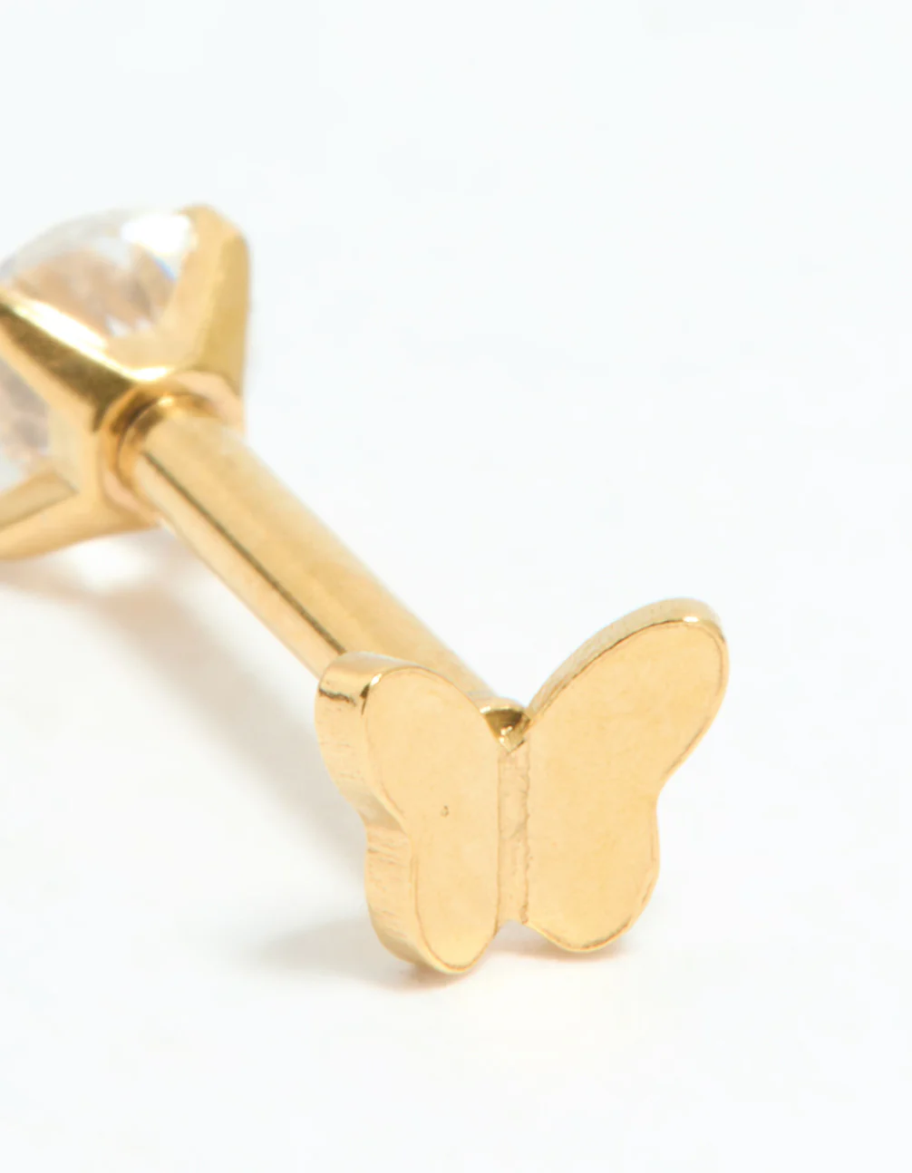 Gold Plated Surgical Steel Cubic Zirconia Reversible Butterfly Flat Back Stud - Image 3