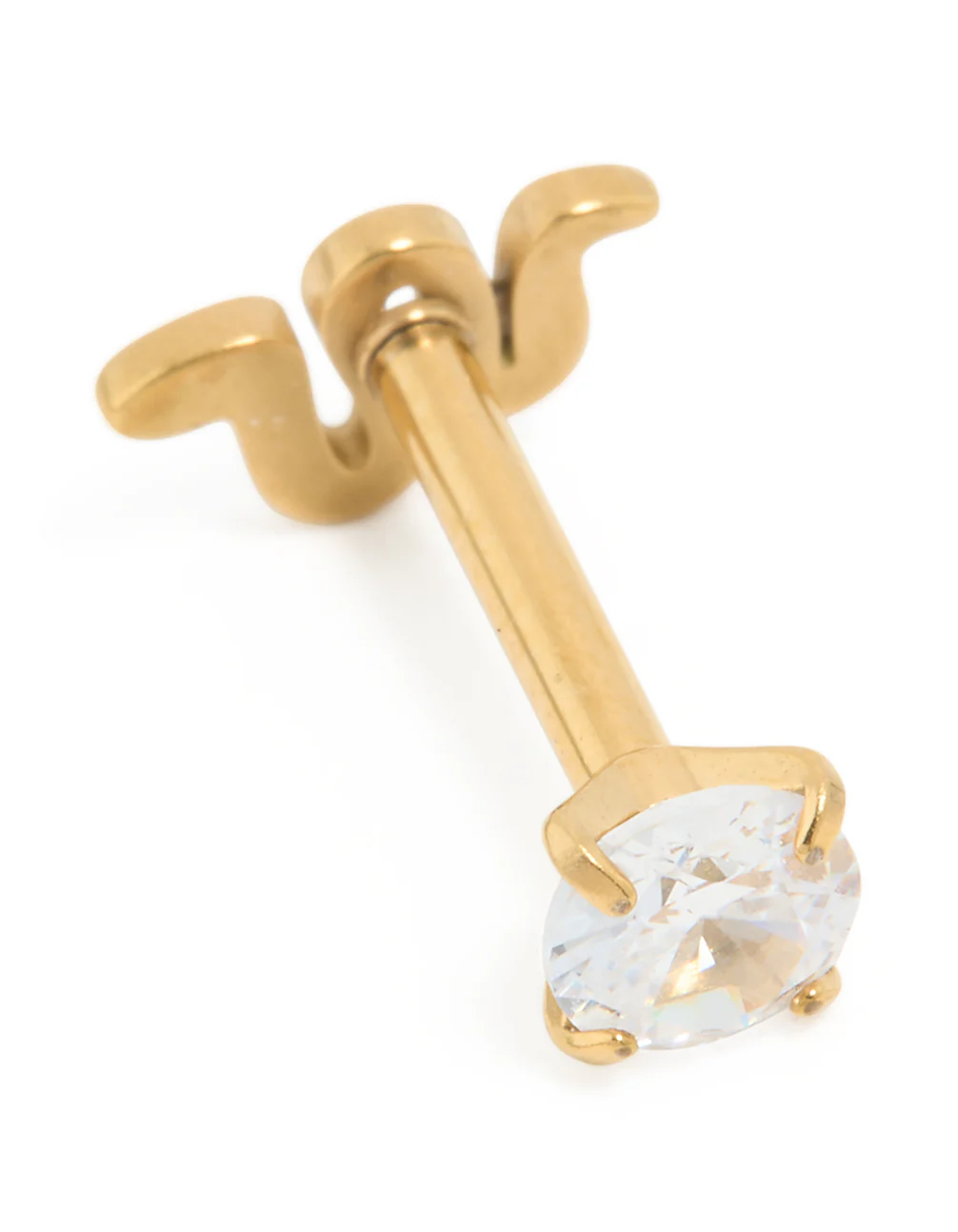 Gold Plated Surgical Steel Cubic Zirconia Reversible Smooth Flat Back Stud - Image 2