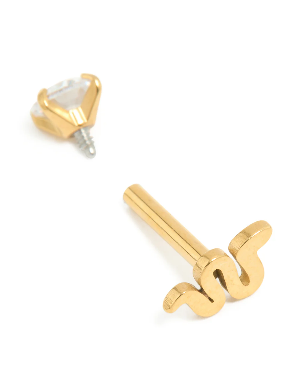 Gold Plated Surgical Steel Cubic Zirconia Reversible Smooth Flat Back Stud - Image 3