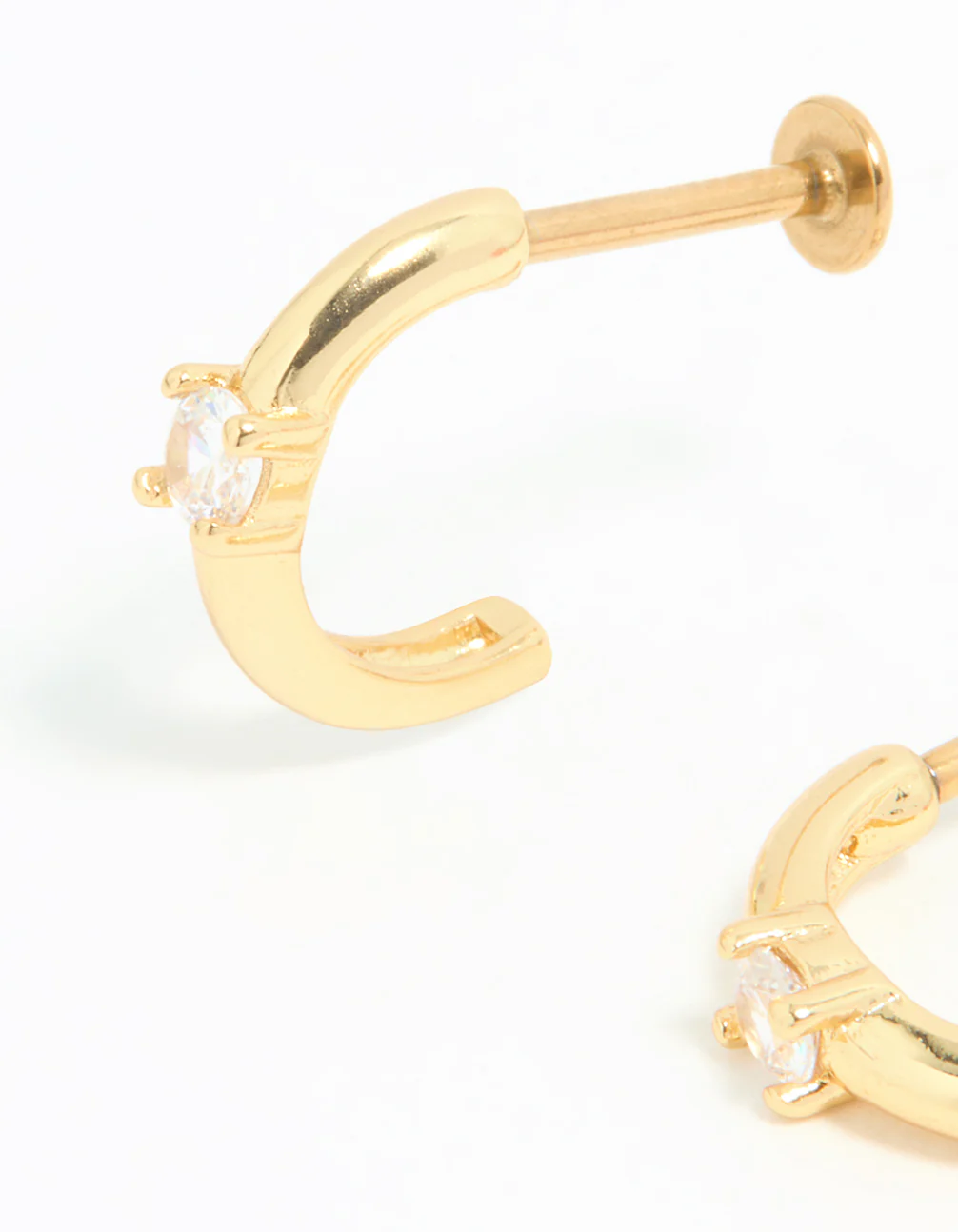 Gold Plated Surgical Steel Cubic Zirconia Ring Hoop Flat Backs - Image 4