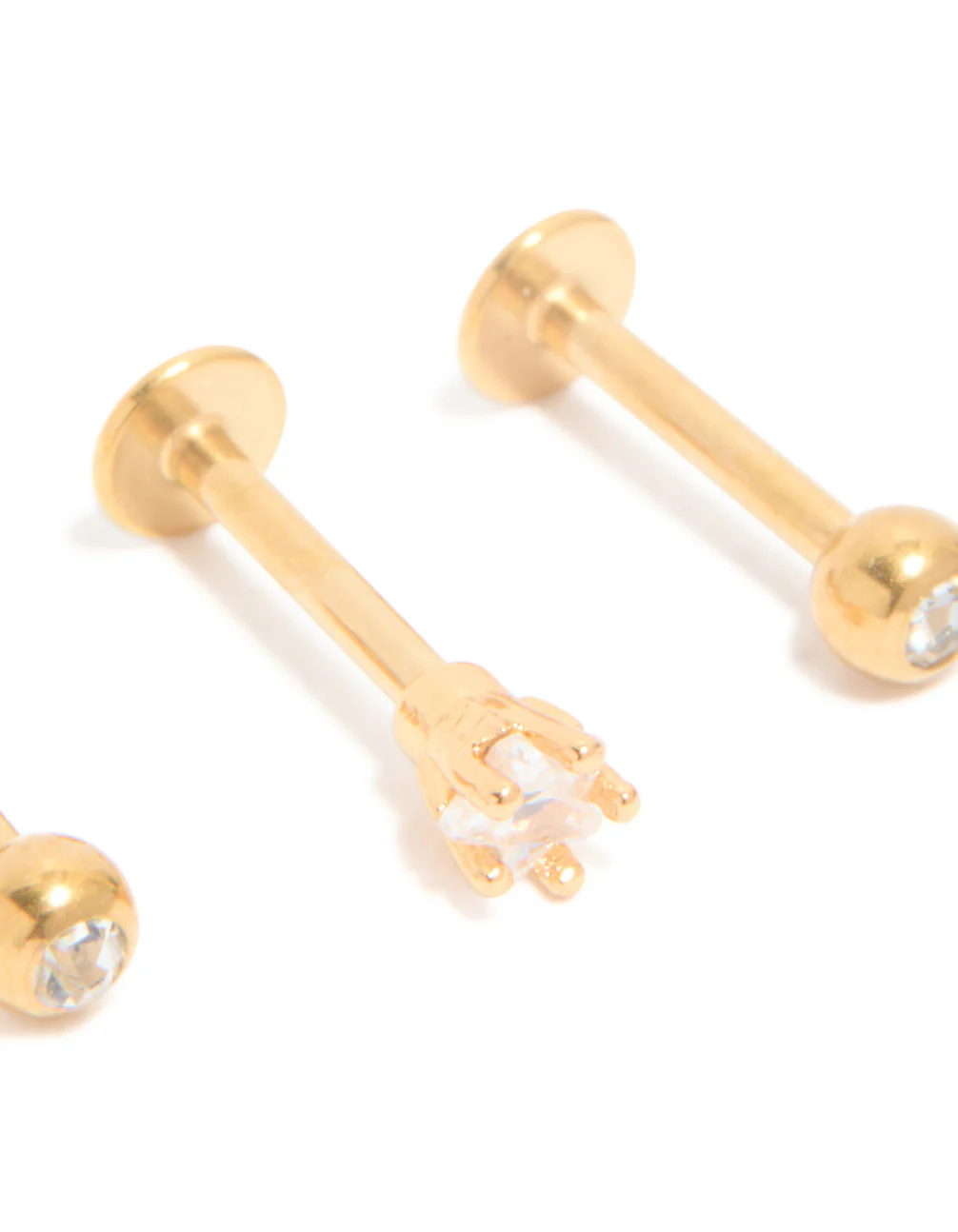 Gold Plated Surgical Steel Cubic Zirconia Round Flat Back Studs 3-Pack - Image 2