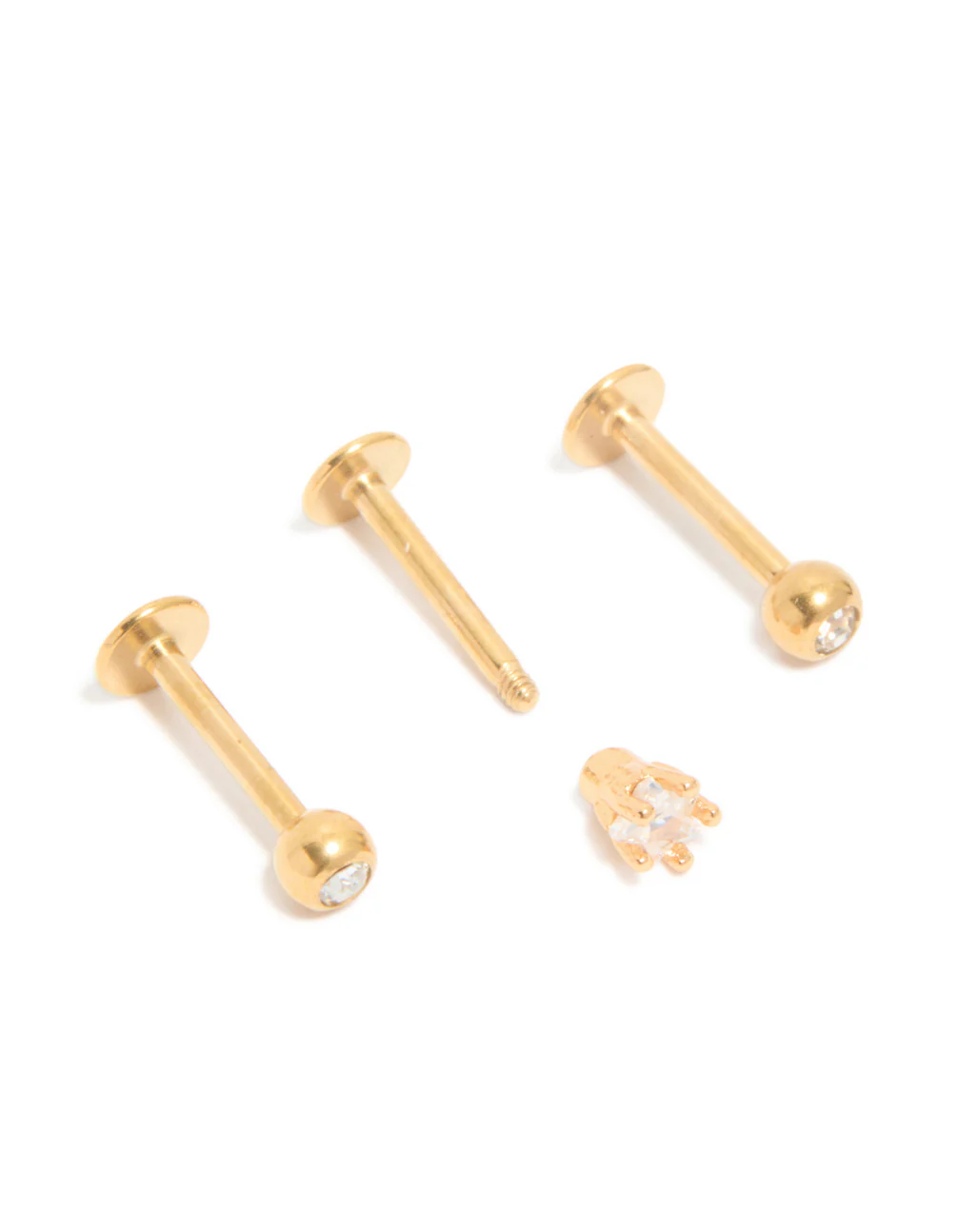 Gold Plated Surgical Steel Cubic Zirconia Round Flat Back Studs 3-Pack - Image 3