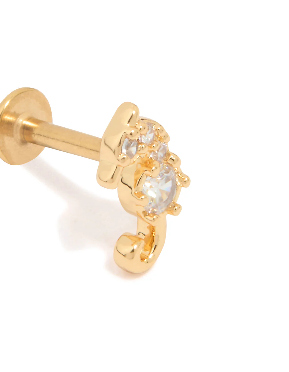 Gold Plated Surgical Steel Cubic Zirconia Seahorse Flat Back Stud - Image 2