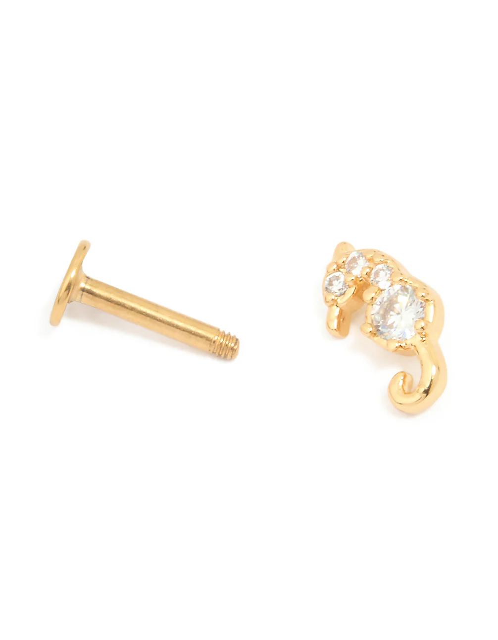Gold Plated Surgical Steel Cubic Zirconia Seahorse Flat Back Stud - Image 3