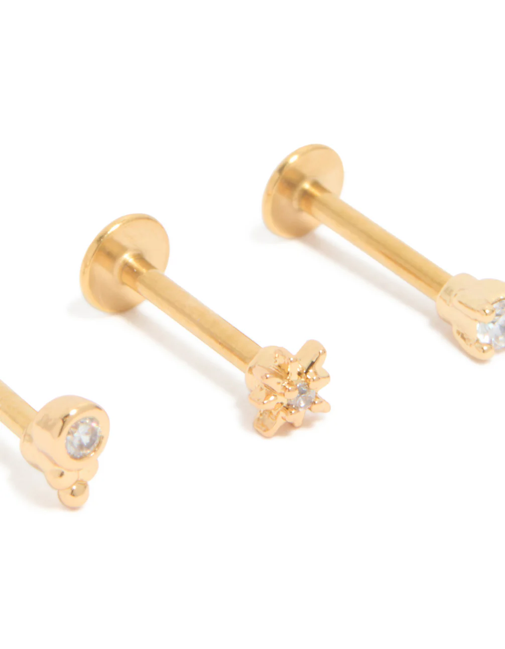 Gold Plated Surgical Steel Cubic Zirconia & Star Flat Back Studs 3-Pack - Image 2
