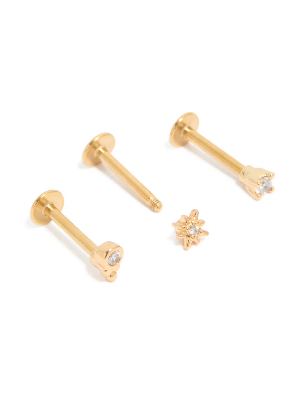 Gold Plated Surgical Steel Cubic Zirconia & Star Flat Back Studs 3-Pack - Image 3
