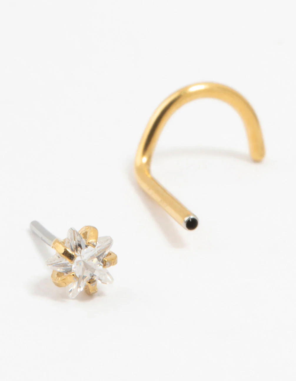 Gold Plated Surgical Steel Cubic Zirconia Star Threadless Nose Stud - Image 2