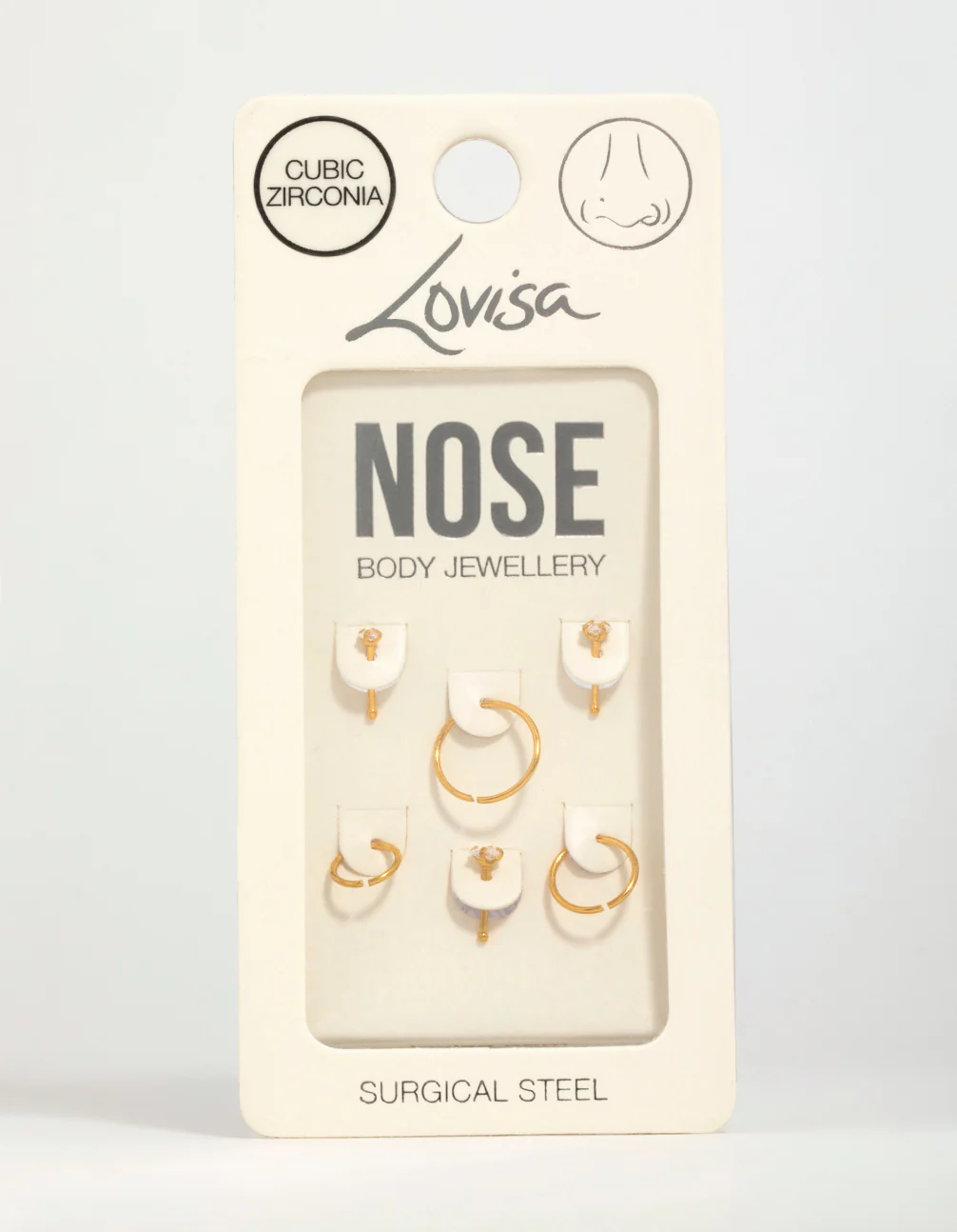 Gold Plated Surgical Steel Cubic Zirconia Stud & Hoop Nose Piercings 6-Pack - Image 3