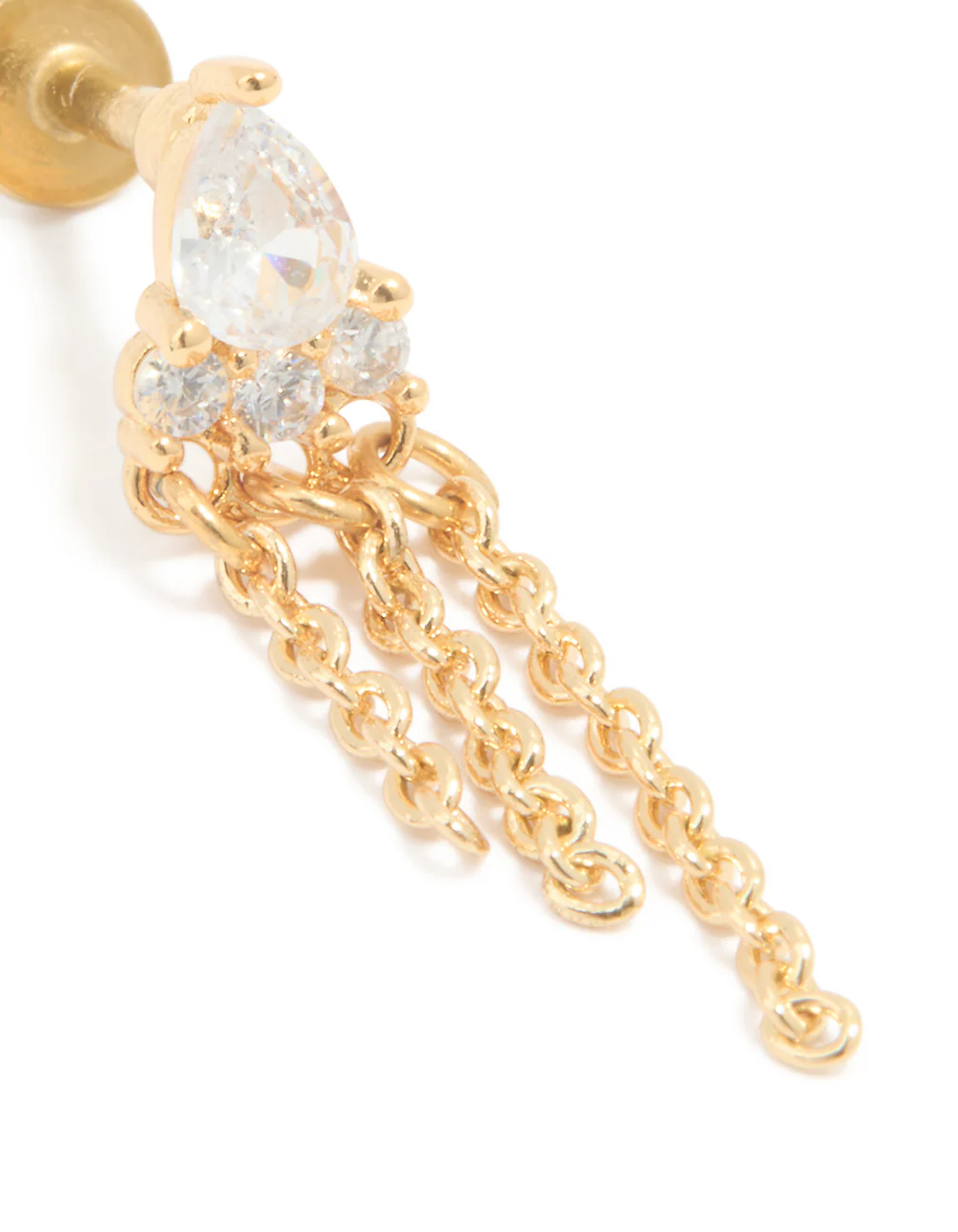 Gold Plated Surgical Steel Cubic Zirconia Tassel Flat Back Stud - Image 2