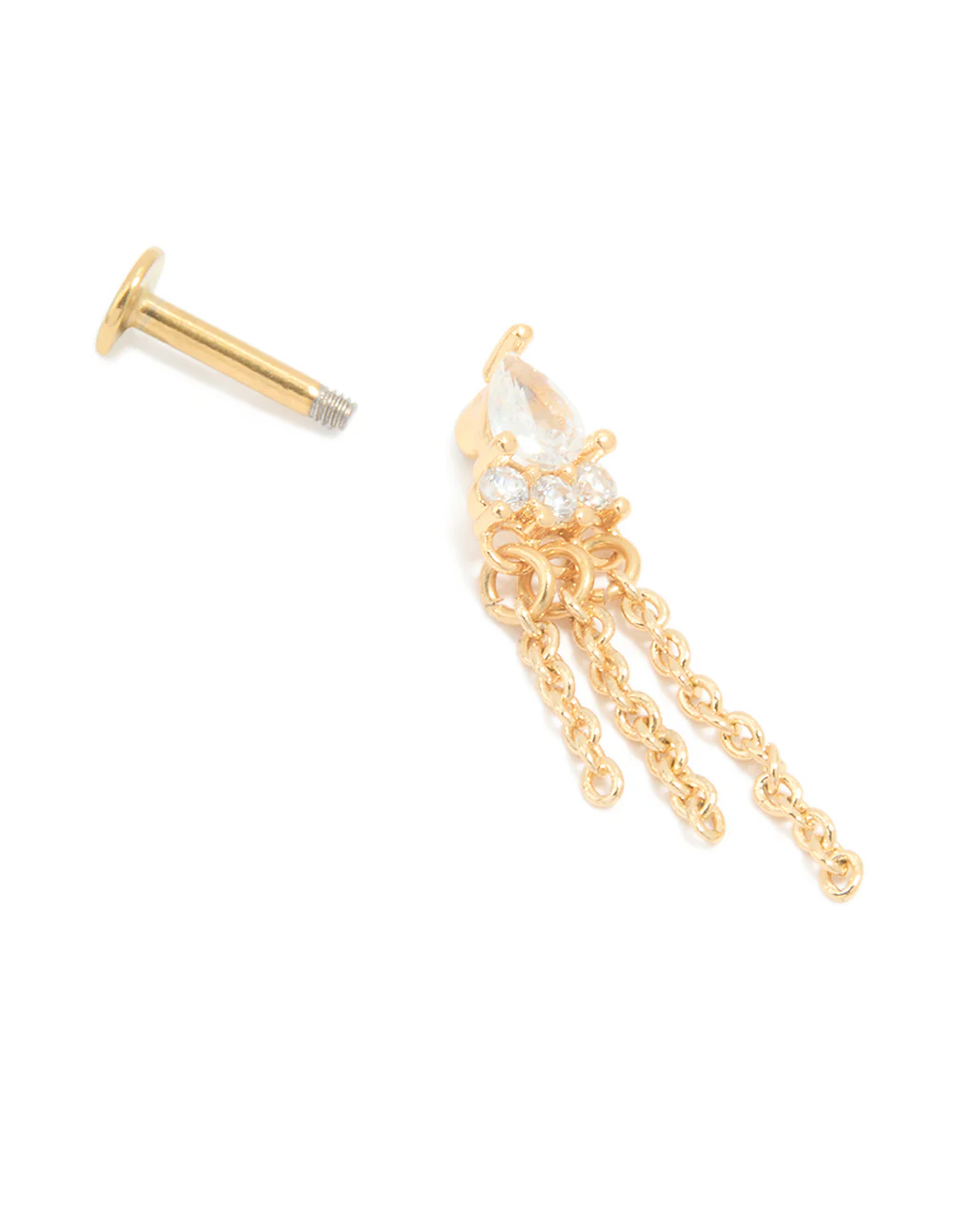 Gold Plated Surgical Steel Cubic Zirconia Tassel Flat Back Stud - Image 3