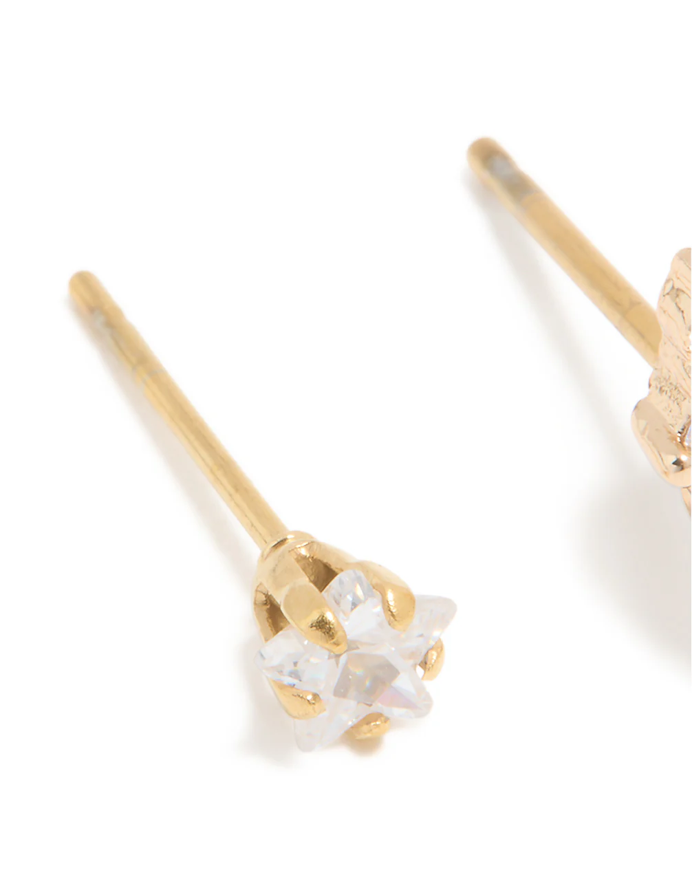 Gold Plated Surgical Steel Cubic Zirconia Teardrop & Triangle Stud Earrings Stack 3-Pack - Image 2