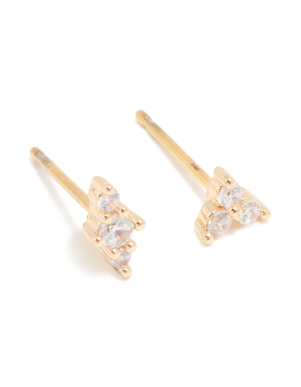 Gold Plated Surgical Steel Cubic Zirconia Teardrop & Triangle Stud Earrings Stack 3-Pack - Image 3