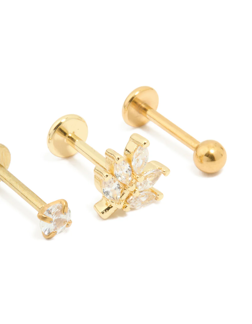 Gold Plated Surgical Steel Cubic Zirconia Threadless Flat Back Studs Pack - Image 2