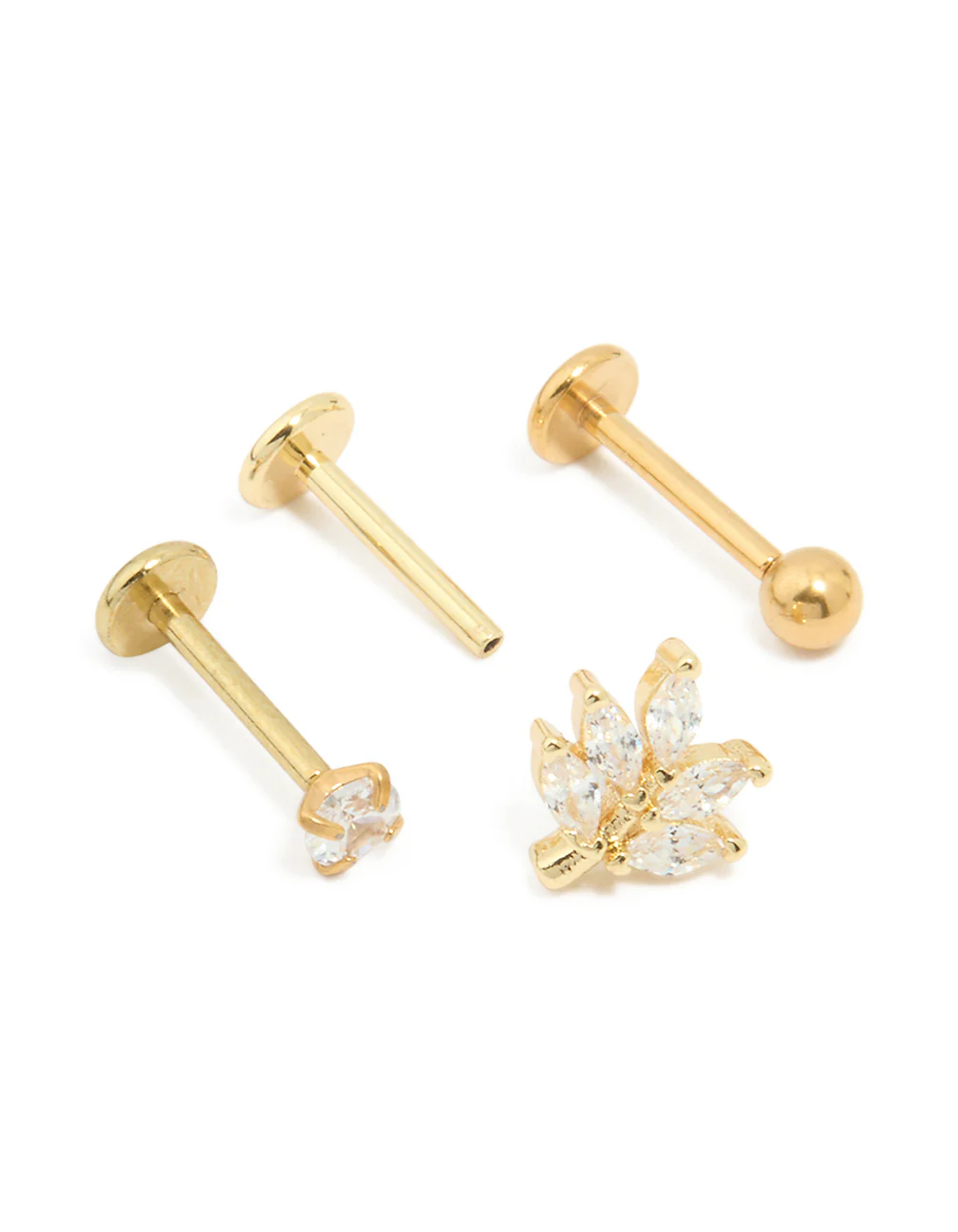 Gold Plated Surgical Steel Cubic Zirconia Threadless Flat Back Studs Pack - Image 3