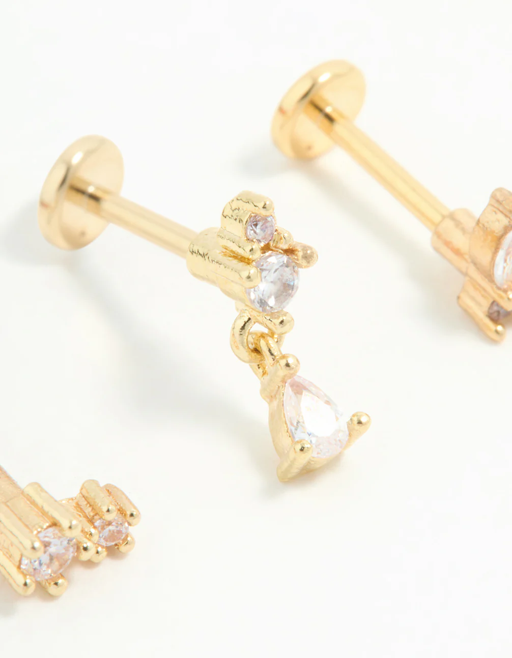 Gold Plated Surgical Steel Cubic Zirconia Triangular Flat Back Studs Pack - Image 2