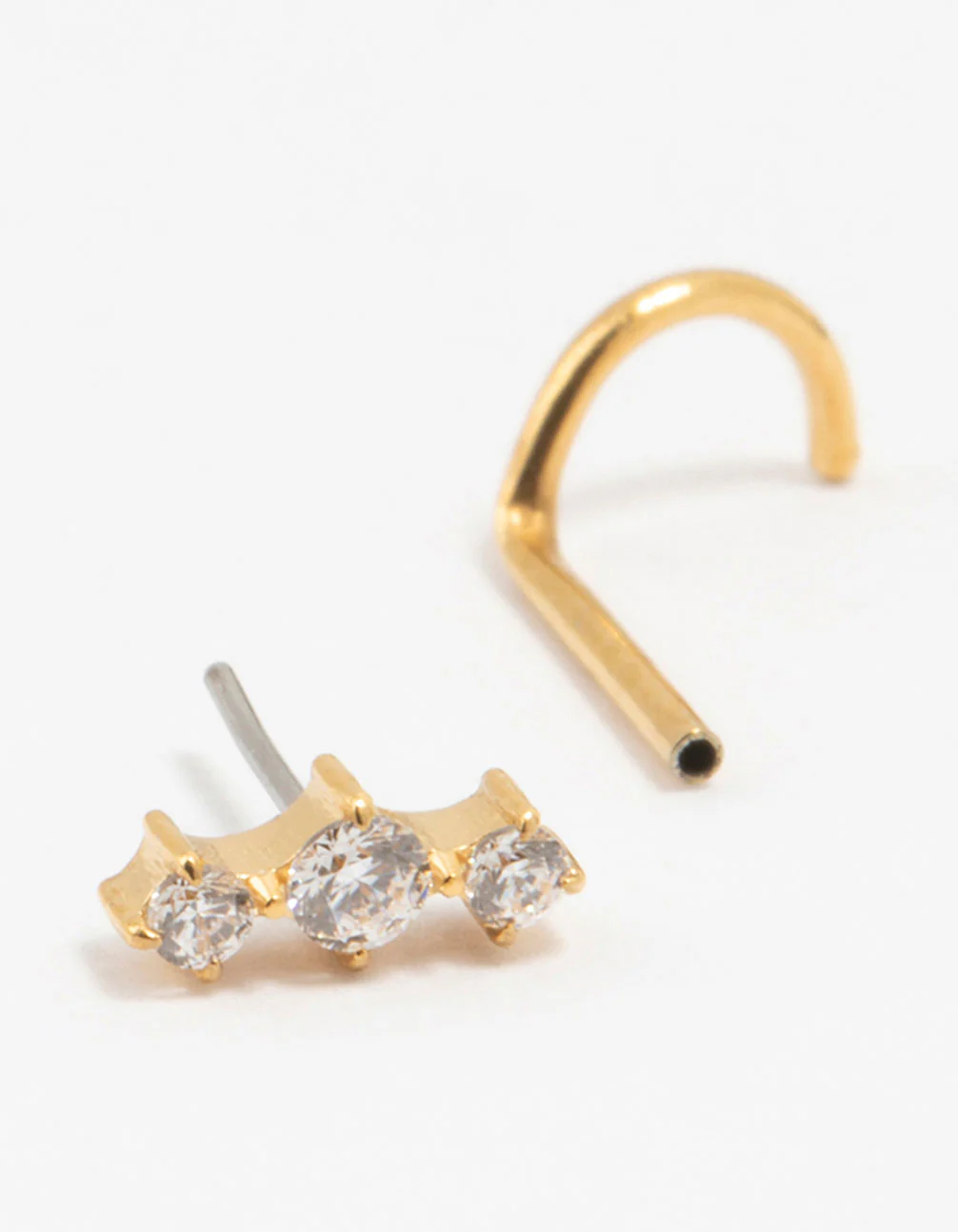 Gold Plated Surgical Steel Cubic Zirconia Trio Threadless Nose Stud - Image 2