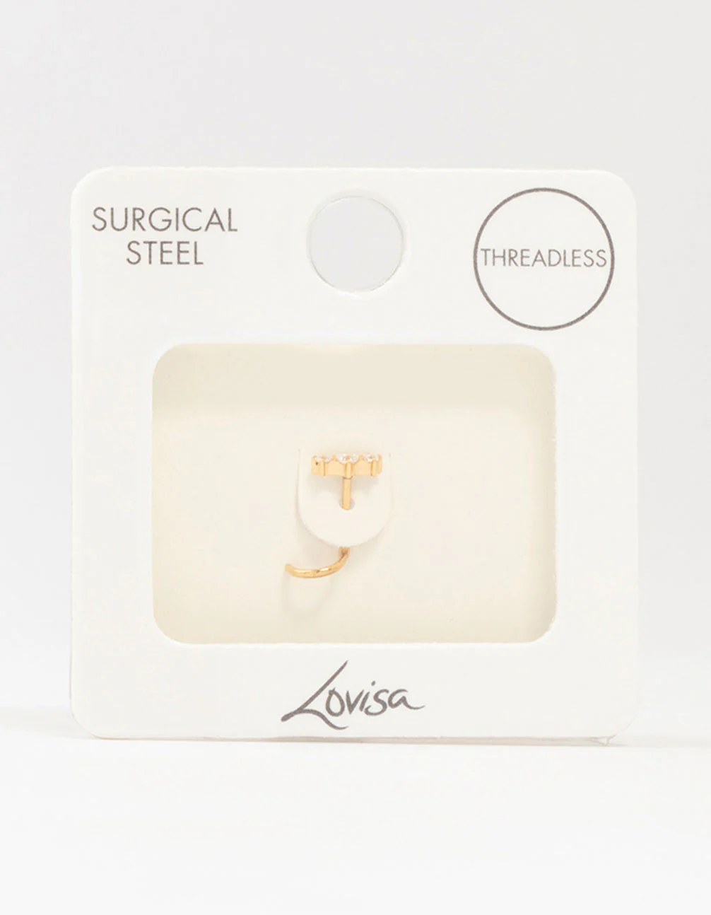 Gold Plated Surgical Steel Cubic Zirconia Trio Threadless Nose Stud - Image 3