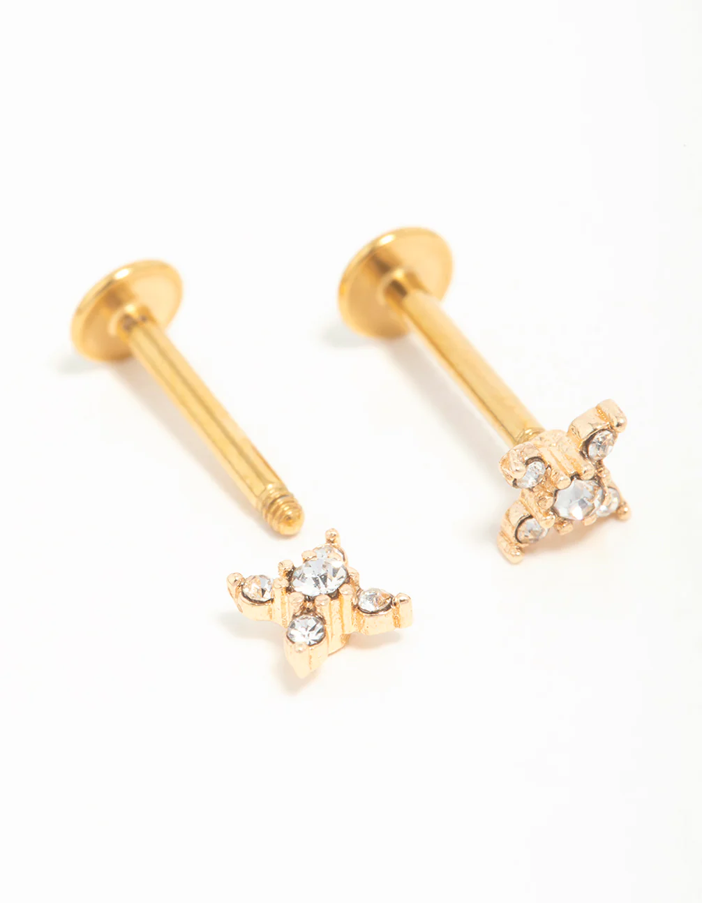 Gold Plated Surgical Steel Diamante Clover Flat Back Earrings - Image 4