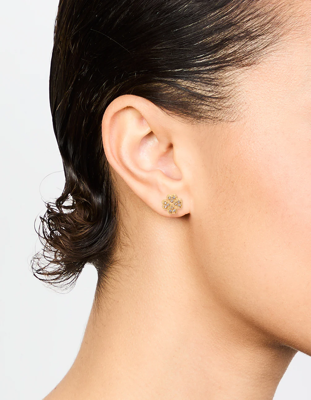 Gold Plated Surgical Steel Diamante Flower Stud Earrings - Image 2