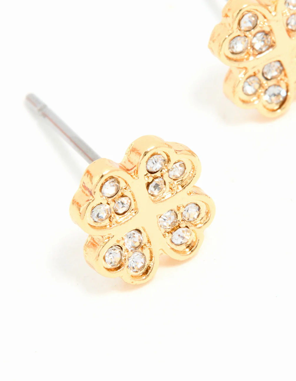 Gold Plated Surgical Steel Diamante Flower Stud Earrings - Image 4