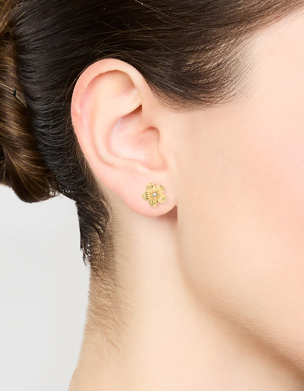 Gold Plated Surgical Steel Diamante Flower Stud Earrings - Image 2