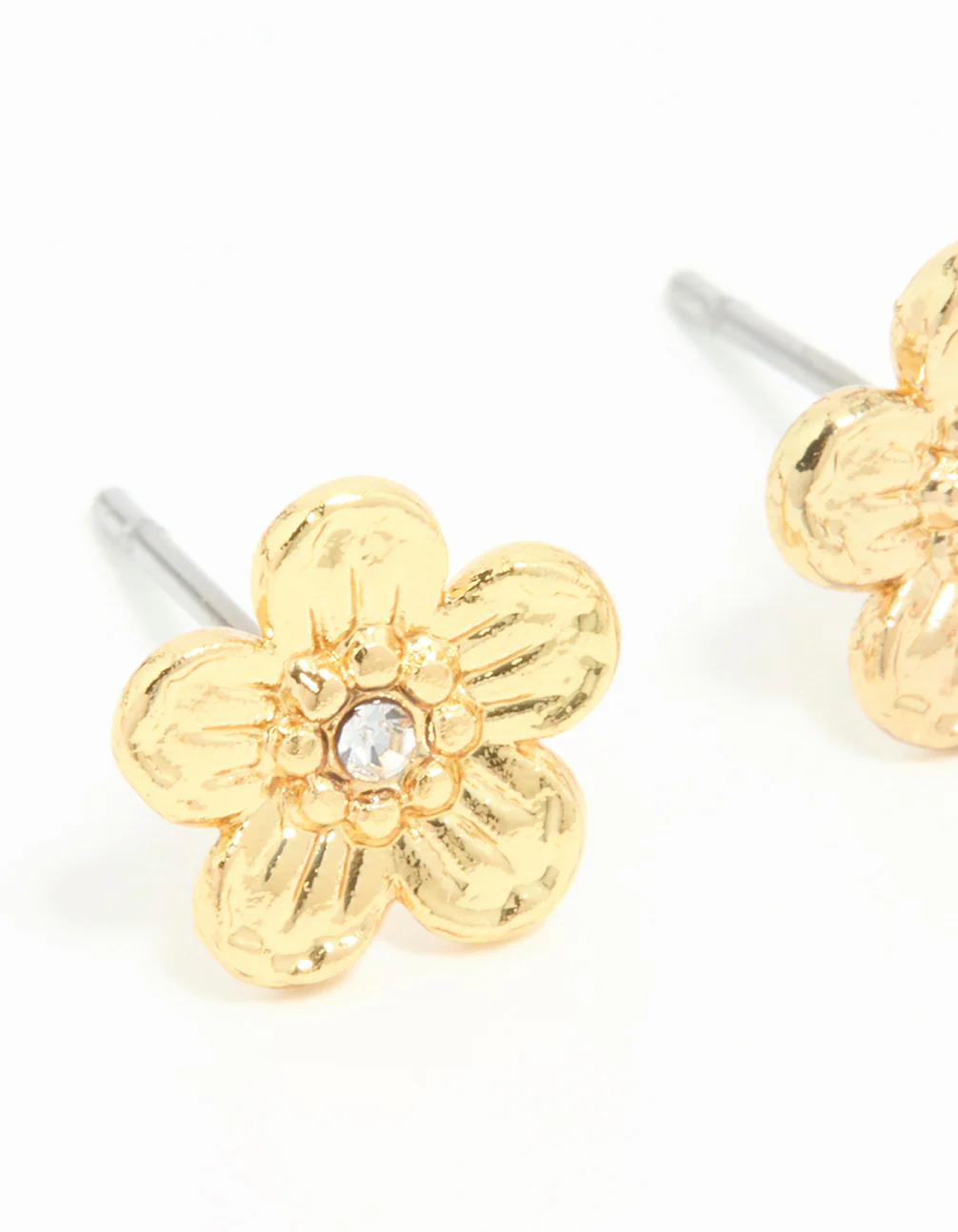 Gold Plated Surgical Steel Diamante Flower Stud Earrings - Image 4