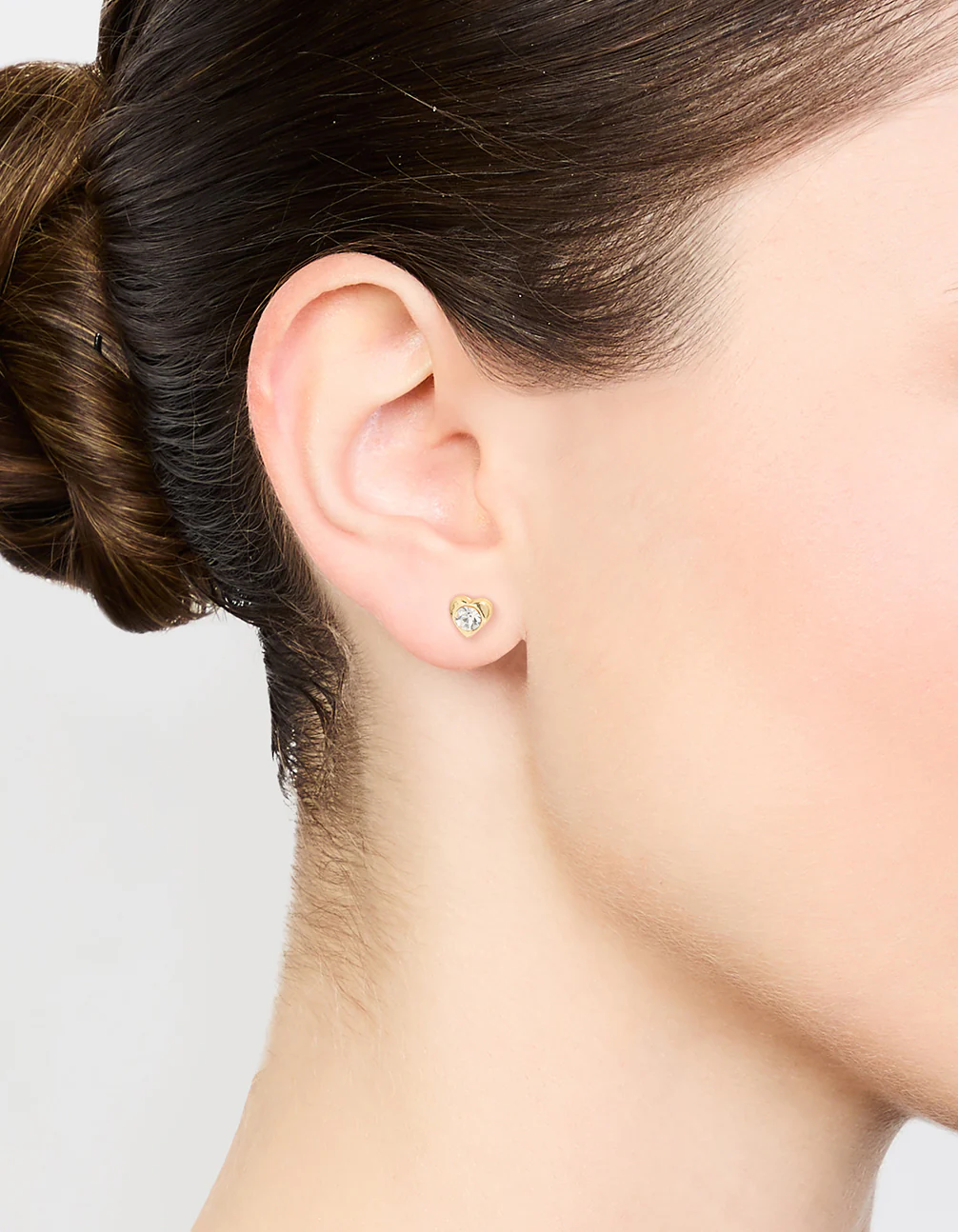 Gold Plated Surgical Steel Diamante Heart Stud Earrings - Image 2