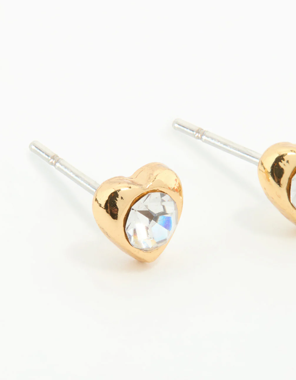 Gold Plated Surgical Steel Diamante Heart Stud Earrings - Image 4