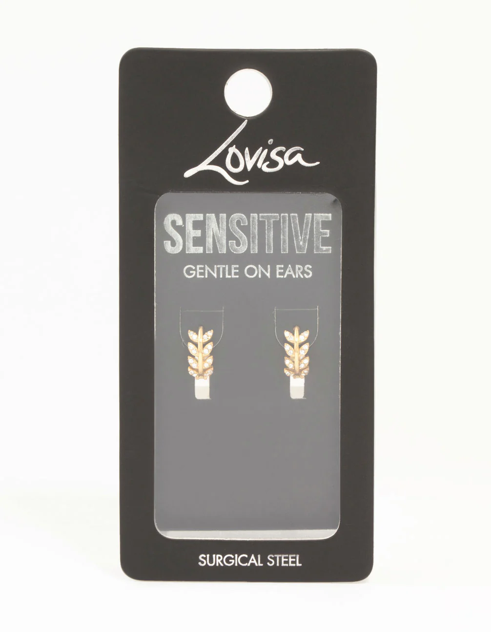 Gold Plated Surgical Steel Diamante Leaf Huggie Earrings - Image 5