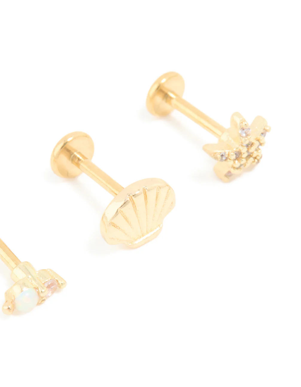 Gold Plated Surgical Steel Diamante Sea-Inspired Flat Back Studs 3-Pack - Image 2