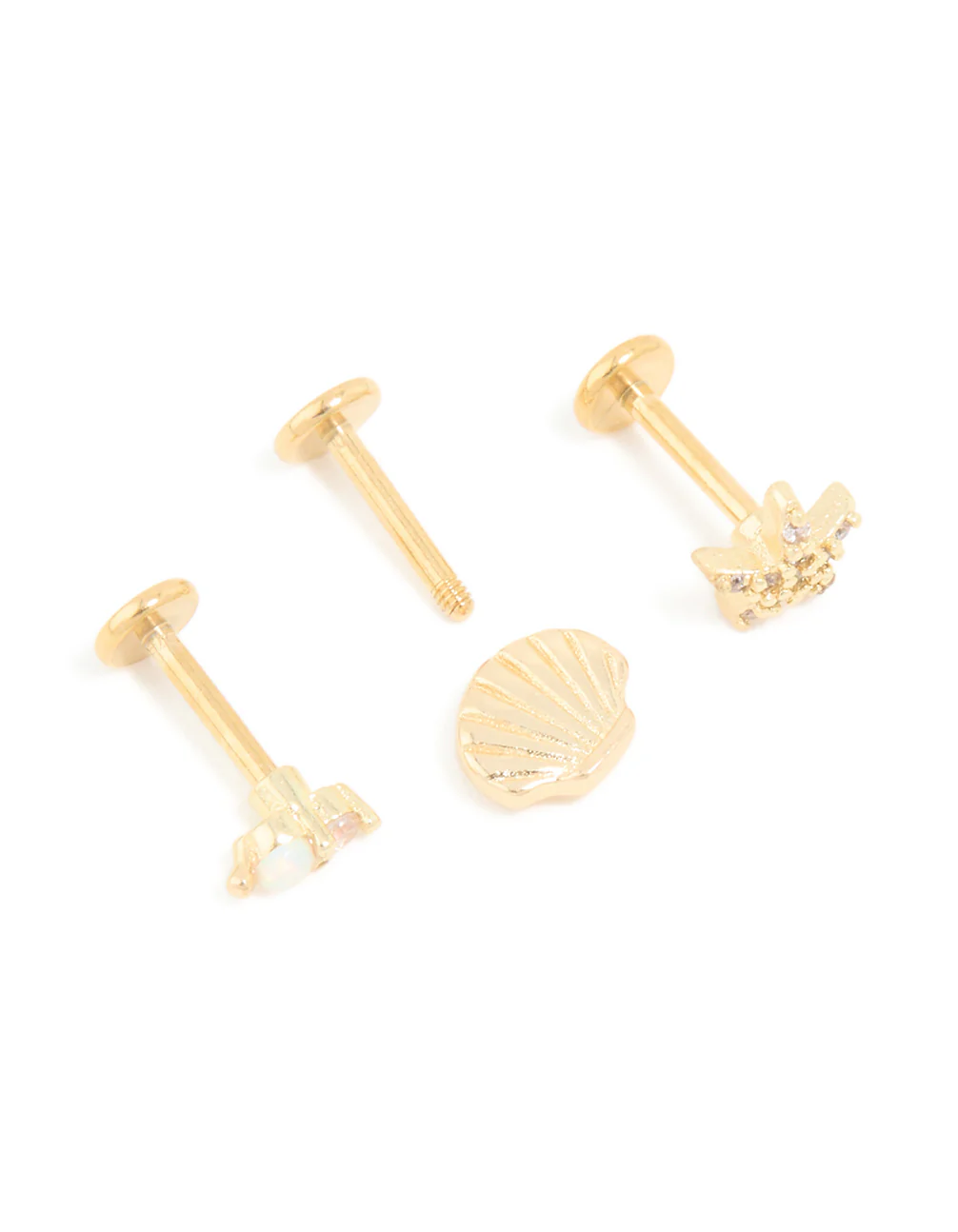 Gold Plated Surgical Steel Diamante Sea-Inspired Flat Back Studs 3-Pack - Image 3