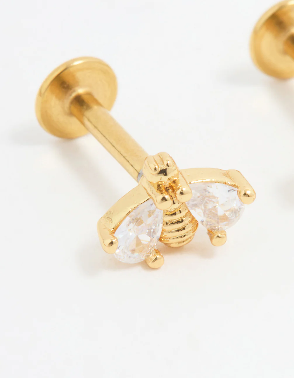 Gold Plated Surgical Steel Double Bee Cubic Zirconia Flat Back Studs - Image 4