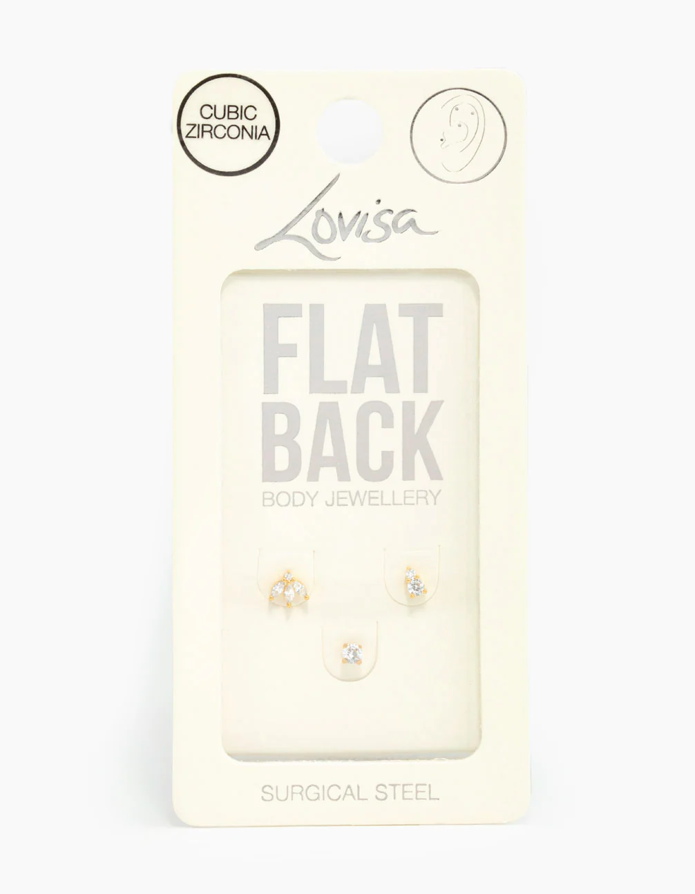Gold Plated Surgical Steel Double Cubic Zirconia Flat Backs 3-Pack - Image 3