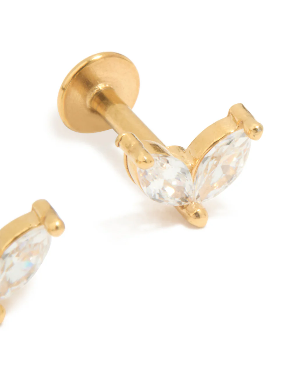 Gold Plated Surgical Steel Double Leaf Cubic Zirconia Flat Back Studs - Image 3