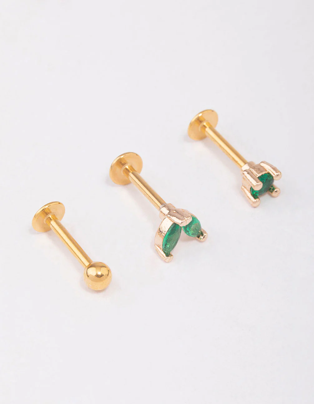 Gold Plated Surgical Steel Emerald Marquise Leaf Flat Back 3-Pack - Image 2