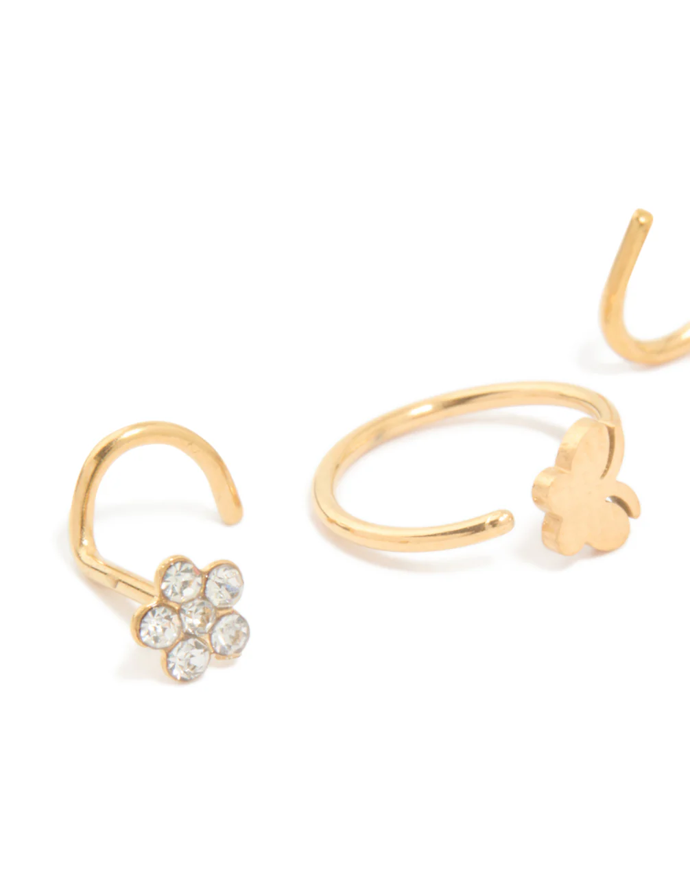 Gold Plated Surgical Steel Floral Nose Ring & Studs 3-Pack - Image 2