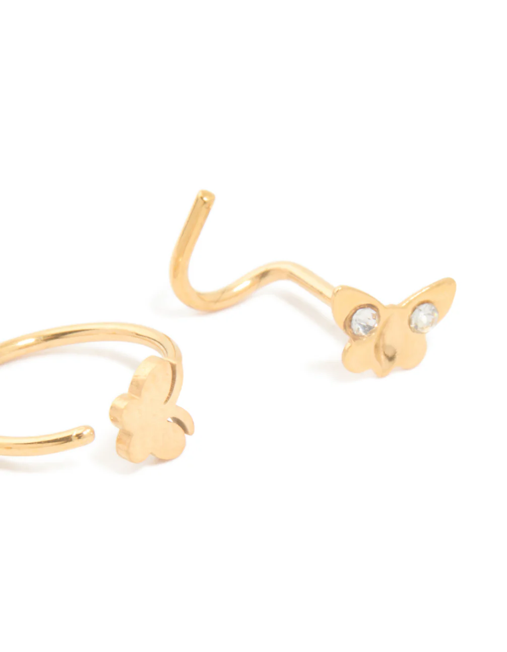 Gold Plated Surgical Steel Floral Nose Ring & Studs 3-Pack - Image 3