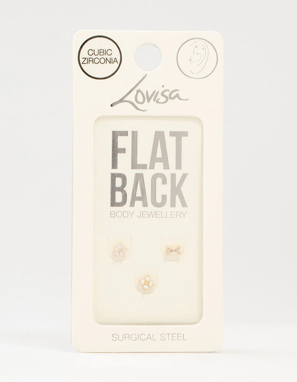 Gold Plated Surgical Steel Flower & Baguette Flat Backs 3-Pack - Image 3