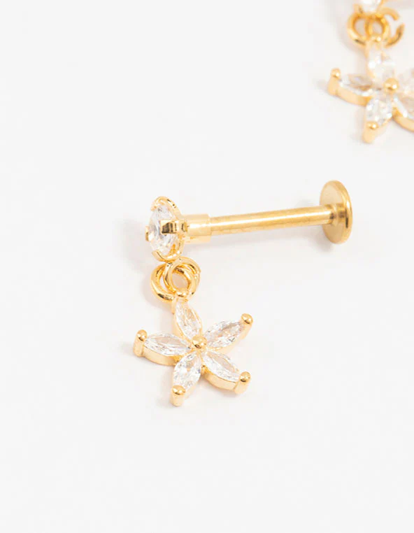 Gold Plated Surgical Steel Flower Drop Flat Backs 2-Pack - Image 2